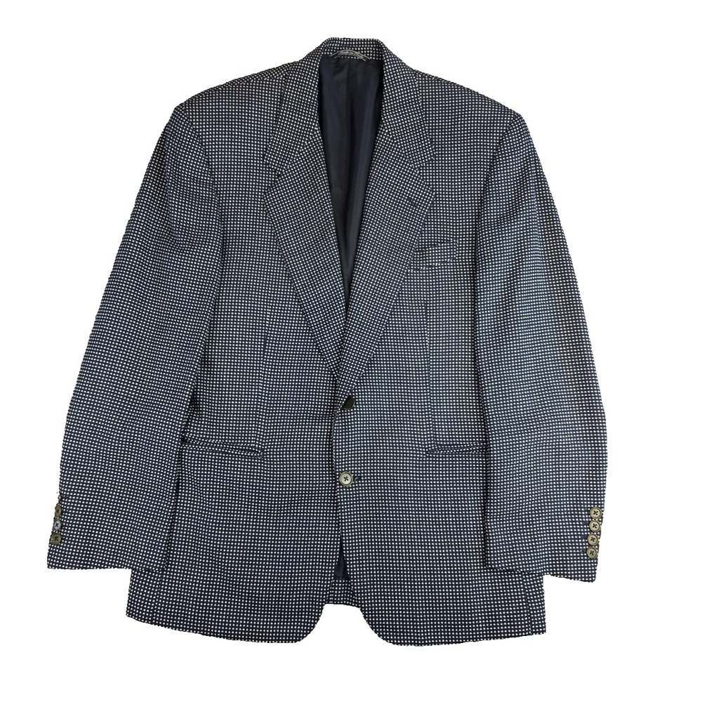 Gianfranco Ferre Blazer Italy Mens 38R Black Silk Wool White Polka Dots 2-Button